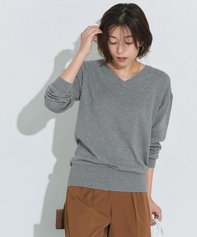 167cm / 杢チャコール / Vネック / M