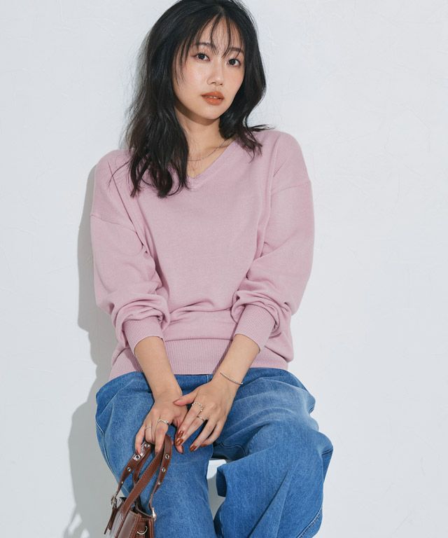 162cm / ライトピンク / Vネック / M