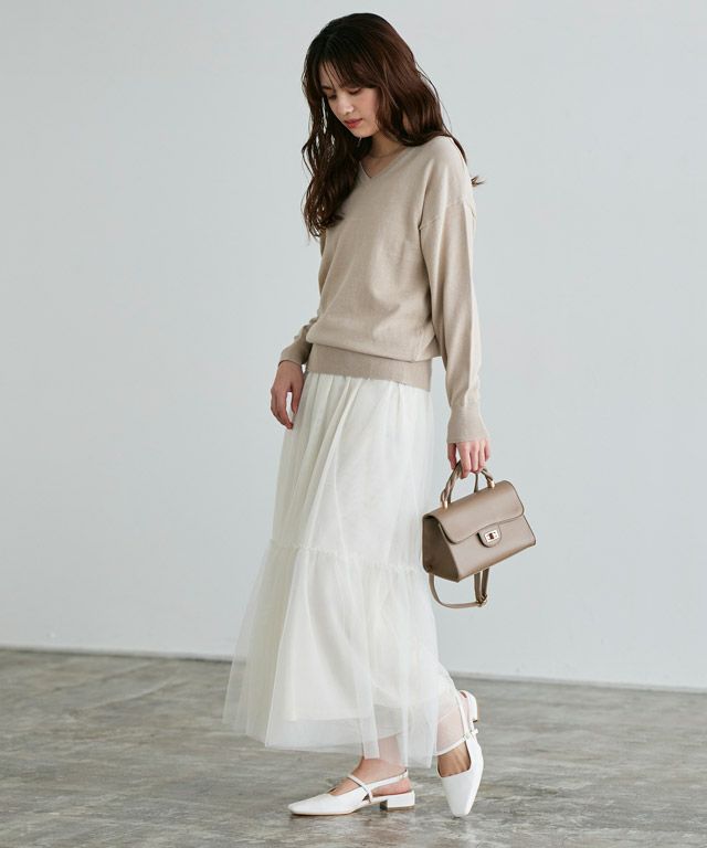 163cm / ライトベージュ / Vネック / M