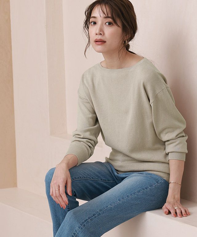 165cm / ライトベージュ / ボートネック / M