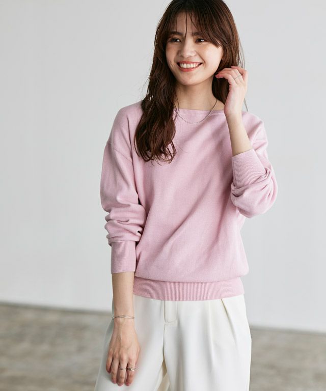 163cm / ライトピンク / ボートネック / M