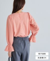 バックボタンキャンディスリーブTブラウス