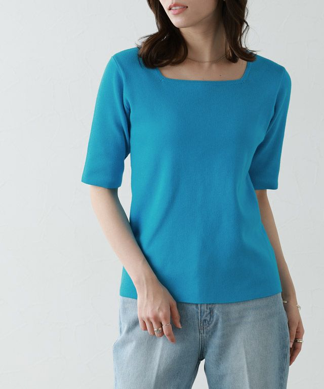 167cm / ブルー / スクエアネック / M