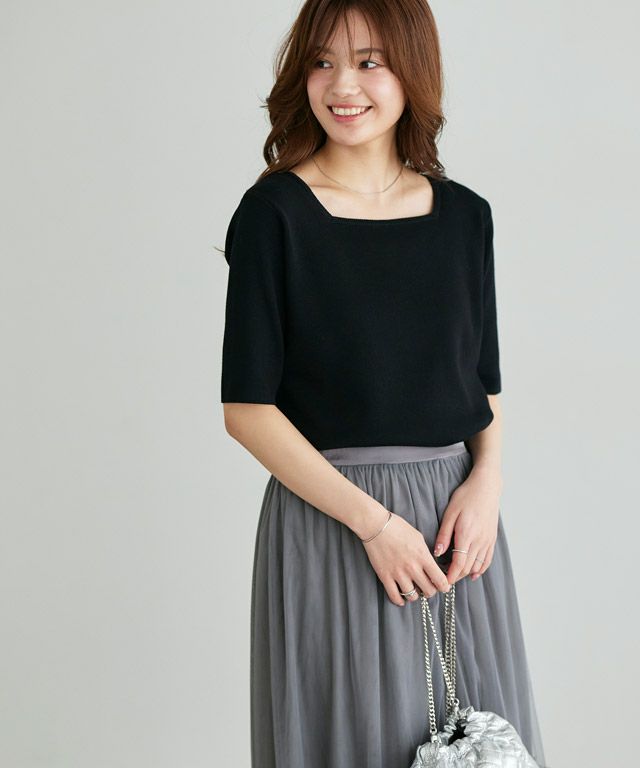 163cm / ブラック / スクエアネック / M