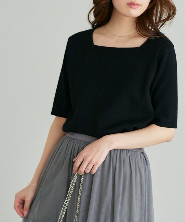 163cm / ブラック / スクエアネック / M