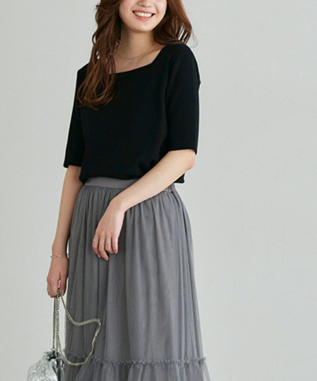 163cm / ブラック / スクエアネック / M