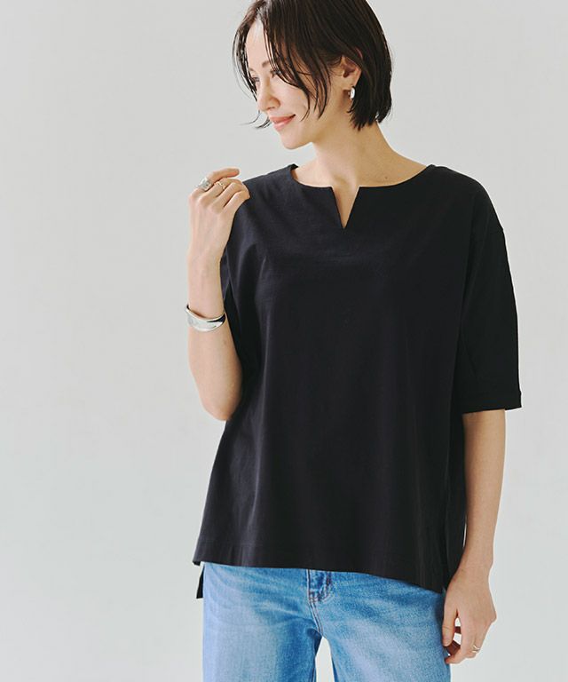 RASW]バイオシルケットキーネックTシャツ【UVカット・接触冷感