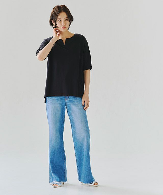 RASW]バイオシルケットキーネックTシャツ【UVカット・接触冷感