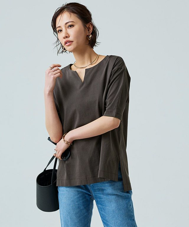 RASW]バイオシルケットキーネックTシャツ【UVカット・接触冷感