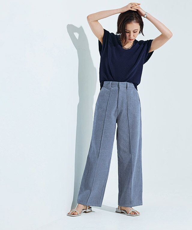 RASW]ピンタックスラックスデニムパンツ【スピード配送