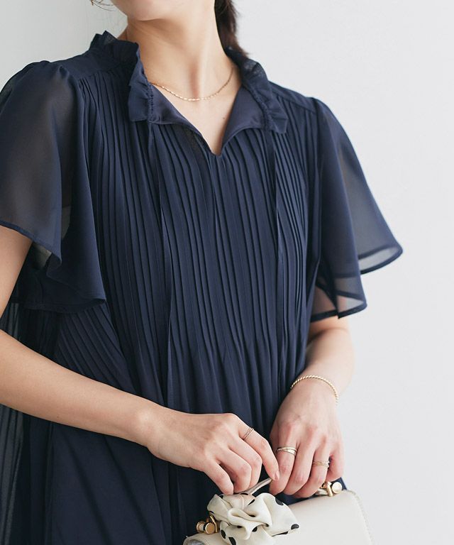 フレアスリーブプリーツブラウス 【Pierrot】◇送料無料