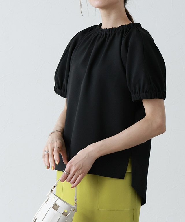 リネンタッチギャザーデザインブラウス