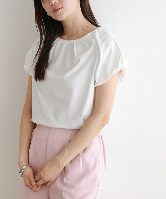 ドロップショルダー パフスリーブ Tシャツ♥ 全4色♪ (Tシャツ