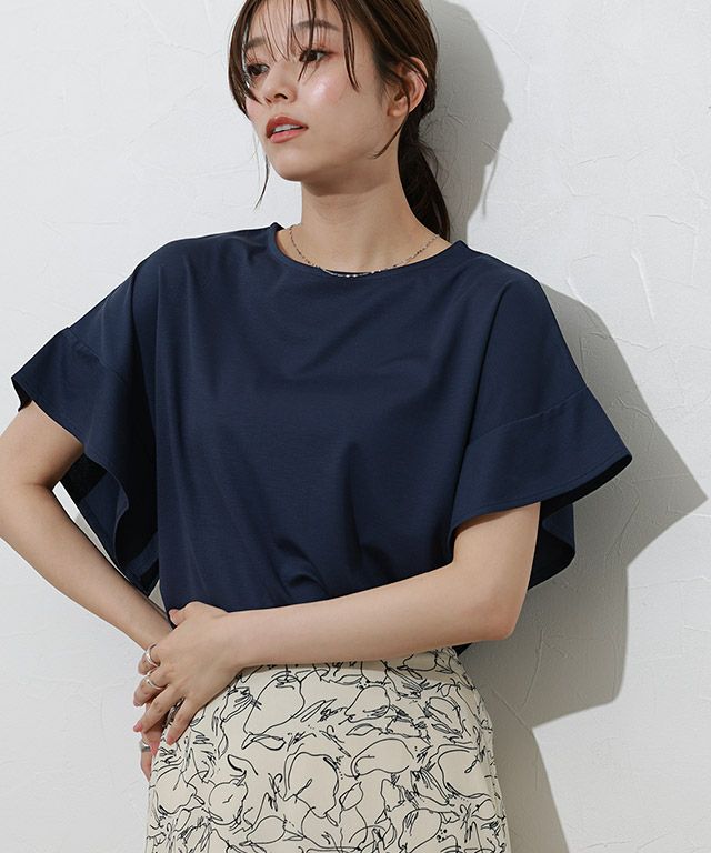 接触冷感フレアスリーブTシャツ 【UVカット】【Pierrot】 ◇送料