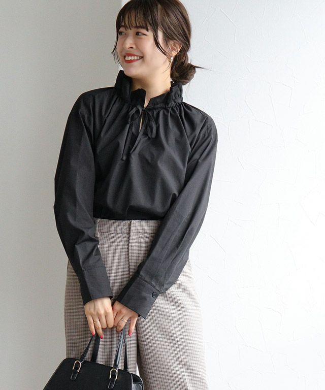 20%OFF】【スピード配送】スタンドフリルカラーブラウス 【Pierrot 
