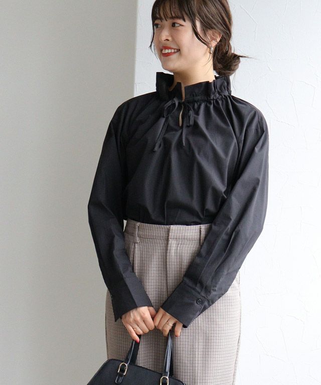 20%OFF】【スピード配送】スタンドフリルカラーブラウス 【Pierrot 