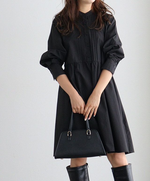 ピンタックデザインギャザーワンピース