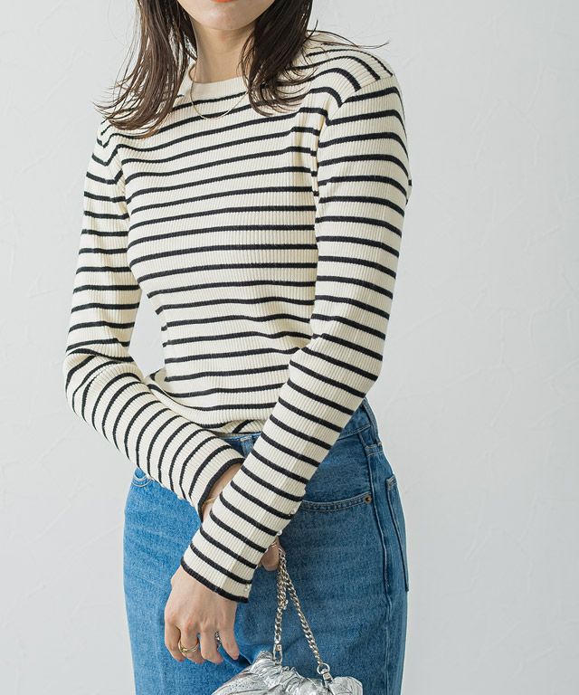 167cm / A / アイボリー×ブラック / クルーネック / M