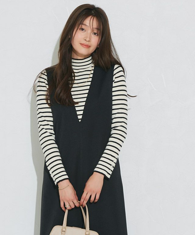 166cm / A / アイボリー×ブラック / ハイネック / M