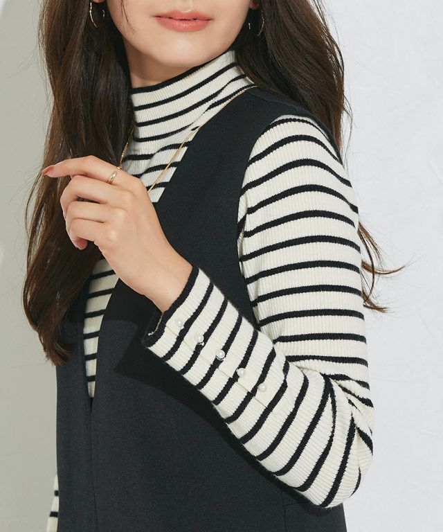 166cm / A / アイボリー×ブラック / ハイネック / M