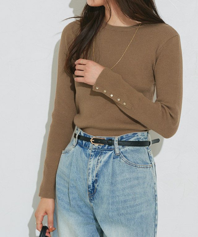 166cm / B / キャメル / クルーネック / M