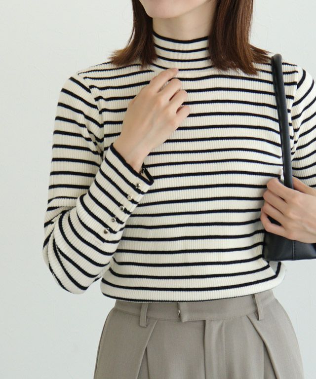 163cm / B / アイボリー×ブラック / ハイネック / M