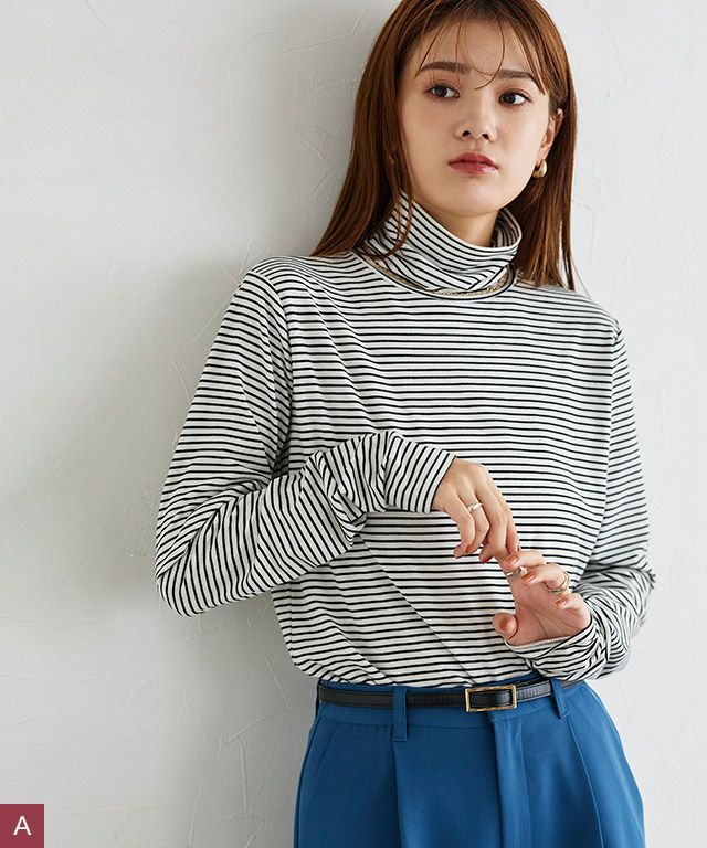 163cm / オフホワイト×ブラック / タートルネック / Atype / M