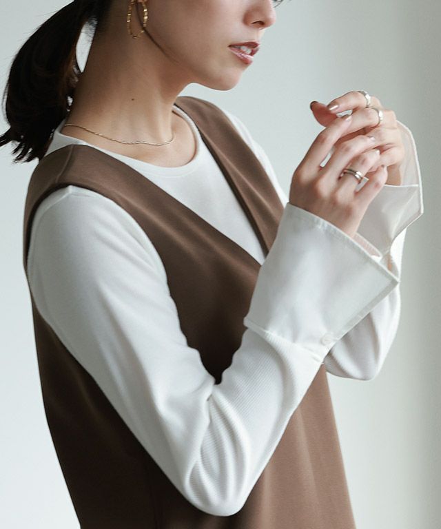 テレコリブカフスドッキングトップス