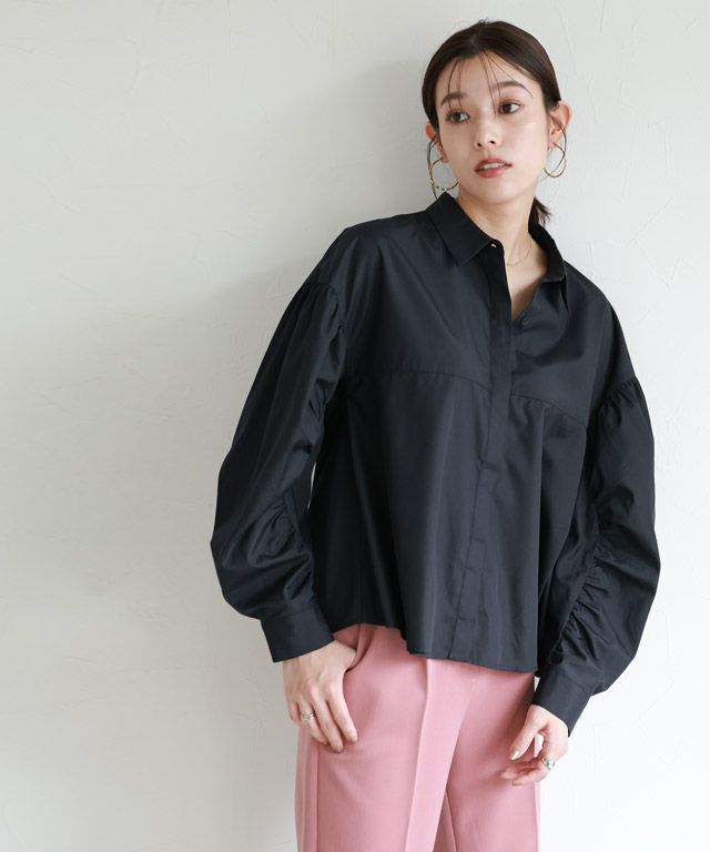 変形ギャザースリーブシャツ