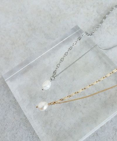 【E会場】アシンメトリーチェーンパールネックレス ［Pierrot］