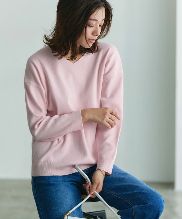 167cm / ライトピンク / Vネック / M