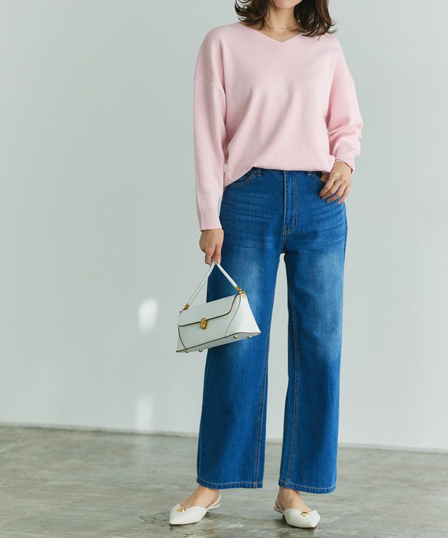 167cm / ライトピンク / Vネック / M