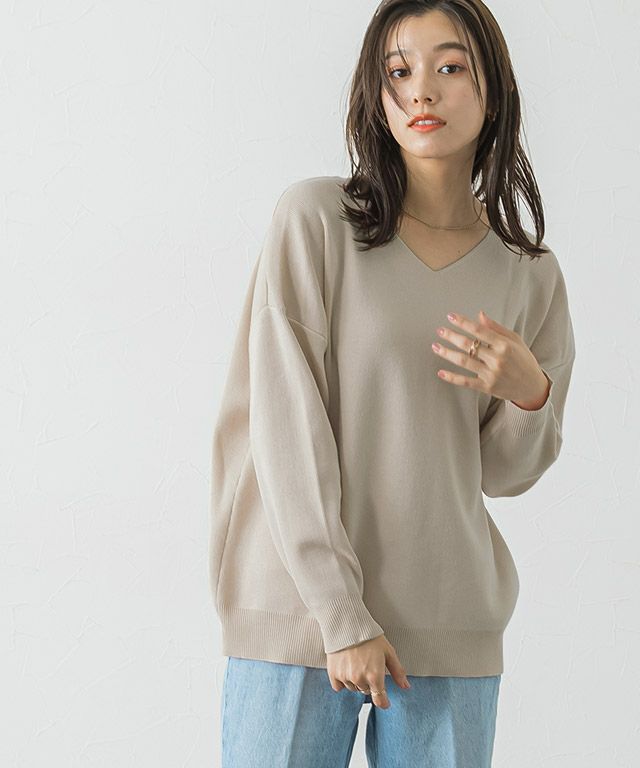 167cm / グレージュ / Vネック / M