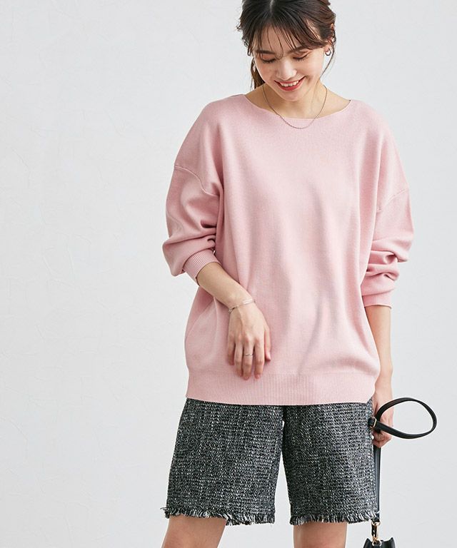 163cm / ライトピンク / ボートネック / M