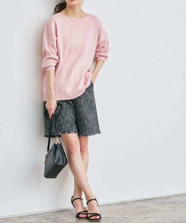 163cm / ライトピンク / ボートネック / M