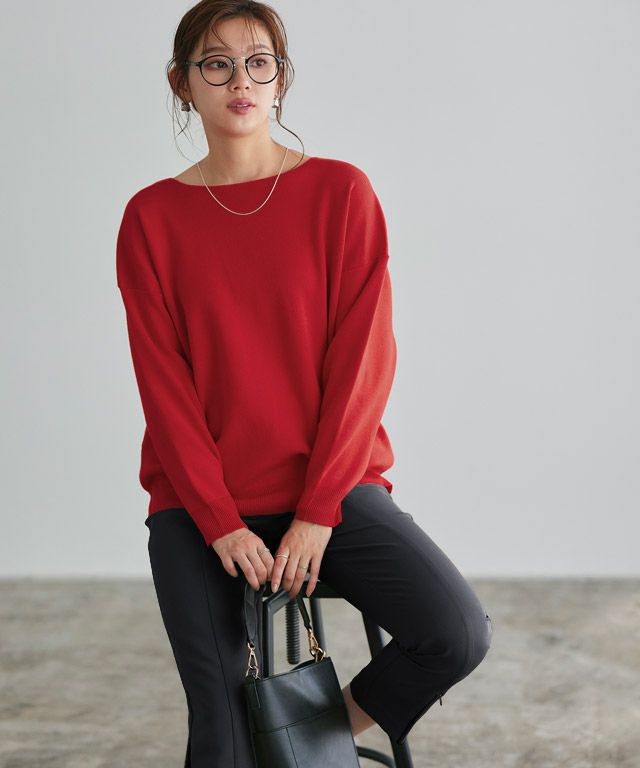 166cm / レッド / ボートネック / M