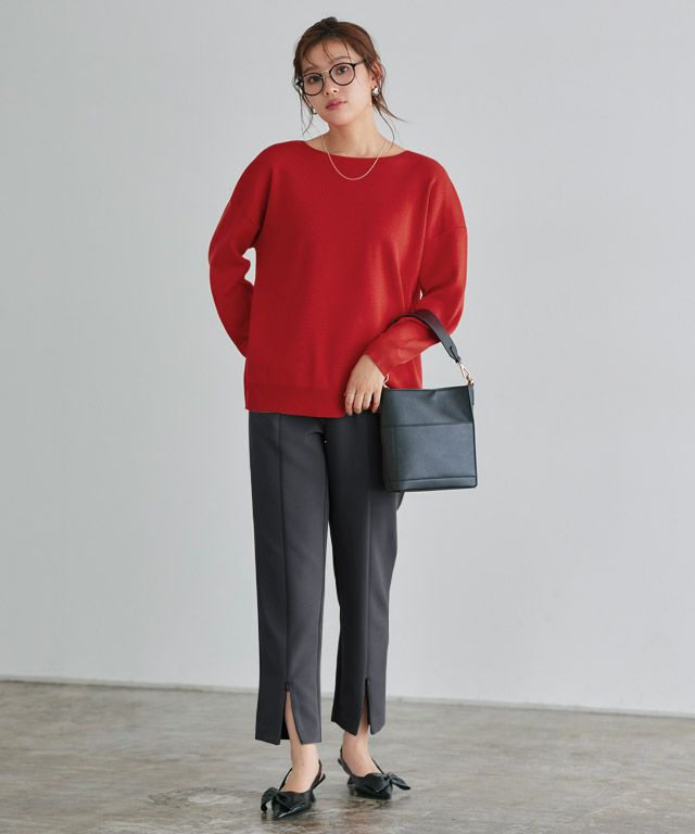 166cm / レッド / ボートネック / M