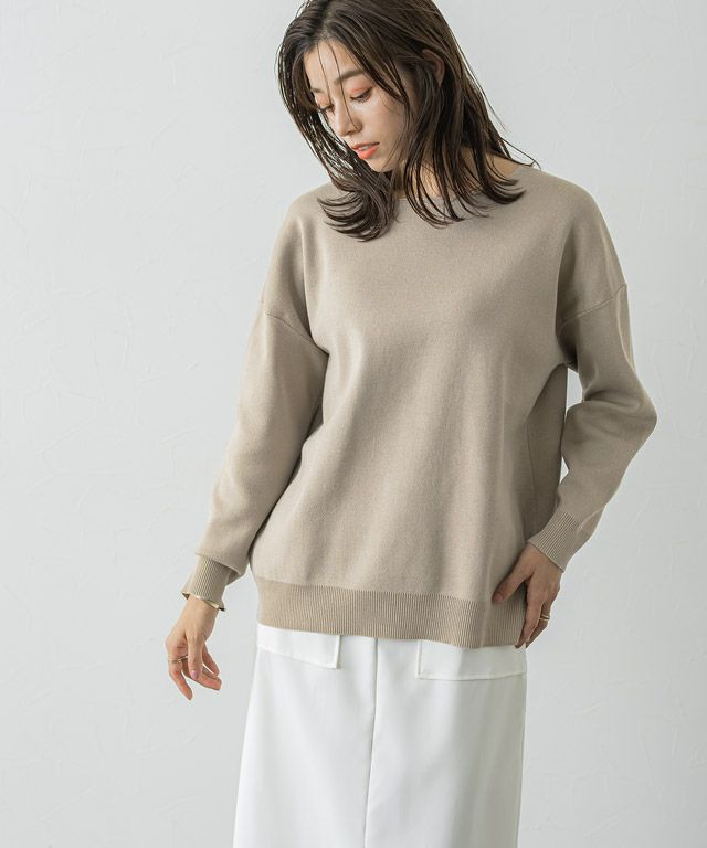 167cm / グレージュ / ボートネック / M