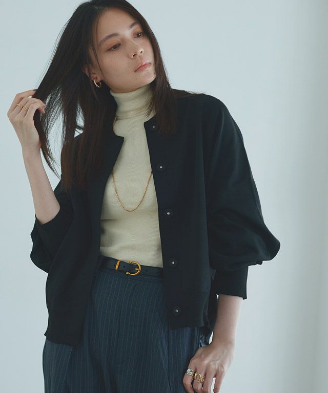 美品　SLOBE IENA スタジアムニットブルゾン　ブラック　日本製　手洗い可 美品 SLOBE IENA スタジアムニットブルゾン ブラック 日本製