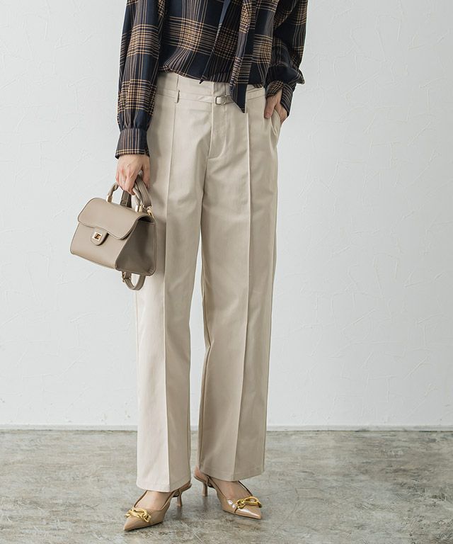 アウトレットSALE！】ベルテッドエステルツイルストレートパンツ