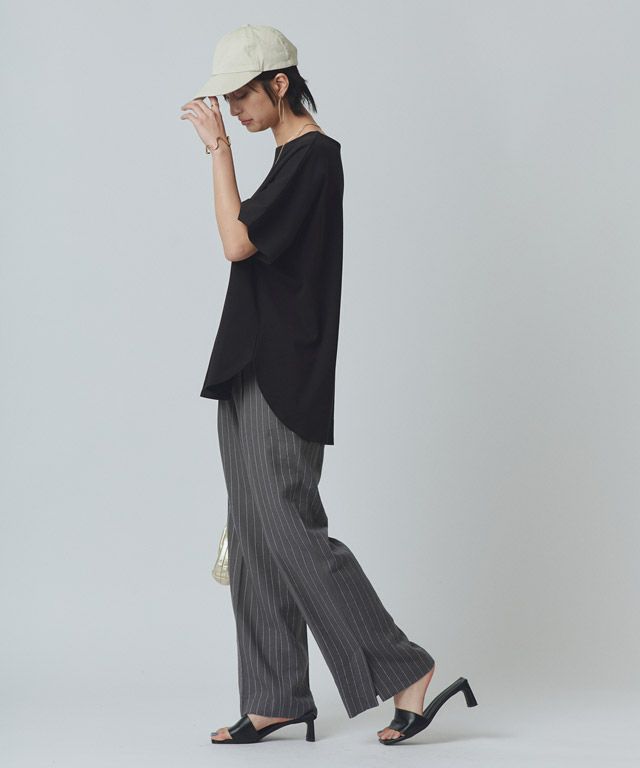 Zam Barrett リネン パンツ RASW]リネン混ストライプストレートパンツ【スピード配送