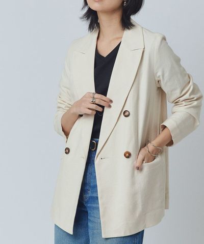 【KKfashionさんYouTube紹介アイテム】[RASW]ダブルブレストリネンジャケット ◆送料無料