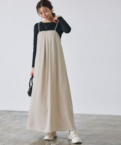 【20%OFF】【スピード配送】ペアスキンタックデザインキャミワンピース