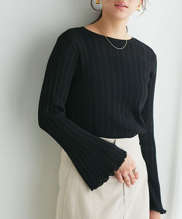 シアーフレアスリーブリブニット