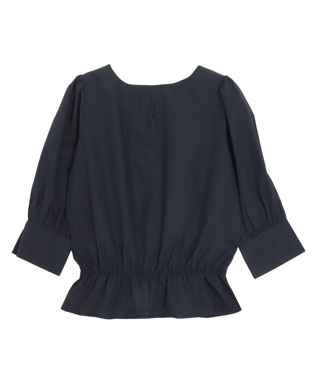 2024年♡美品♡ルネ ペプラム ブラウス ボリュームスリーブ ネイビー 38 キーネックボリュームスリーブブラウス 【Pierrot】【スピード