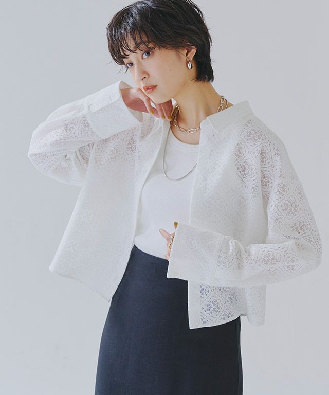 10％OFF】【スピード配送】[RASW]レースクロップドワイドシャツ