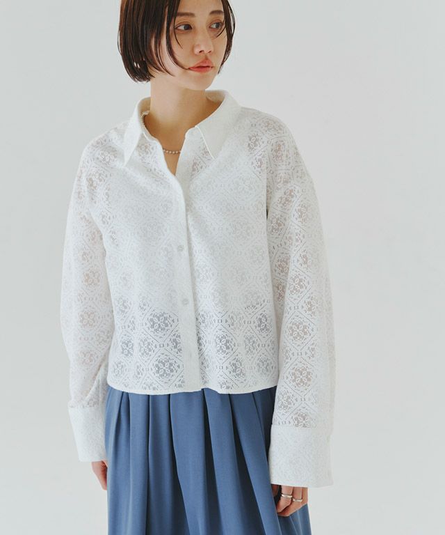 10％OFF】【スピード配送】[RASW]レースクロップドワイドシャツ
