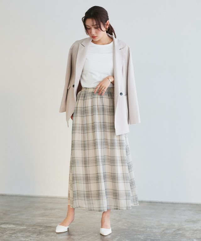 再入荷】 pinue（ピヌエ）［シアーチェックスカート］＋［ポロカラー 