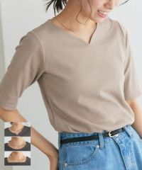 選べるネック5分袖テレコリブカットソー