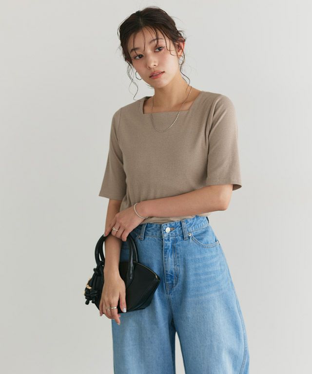 167cm / ライトベージュ / スクエアネック / M